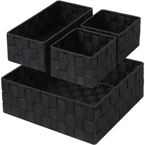 Woven Storage Baskets Set of 4 Black Organizer Bins for Drawer Closet Shelf - Picture 7 of 7